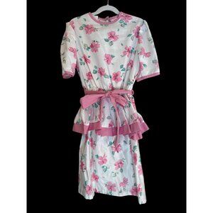 Cuddle Teen Vintage Dress Girls Size 12 Pink Floral on White